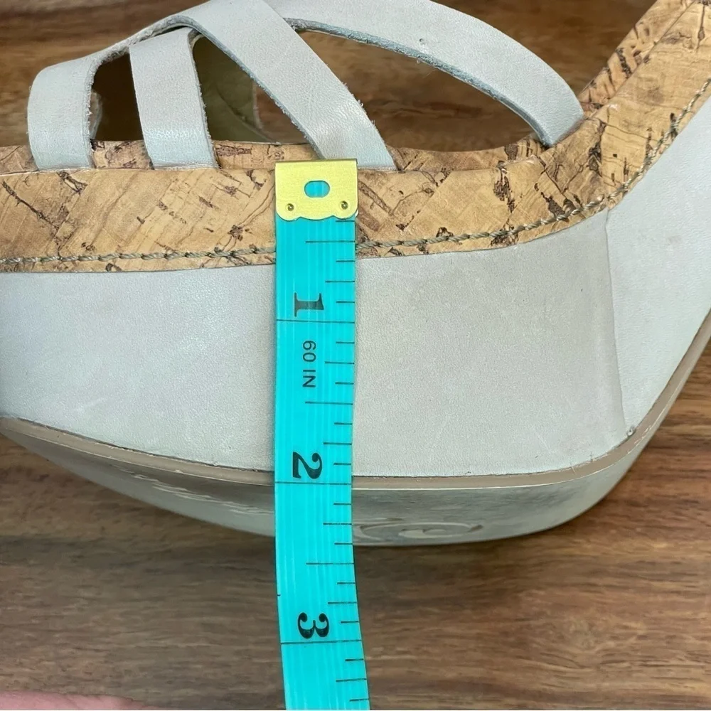 Seychelles Leather Cork T-Strap Platform Heel Strappy Sandals Taupe Off White‎ 9